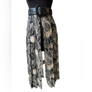 Vtg 90s Carmen Marc Valvo Silk Sheer Layered Open Belted Leaf Maxi Midi Skirt 4